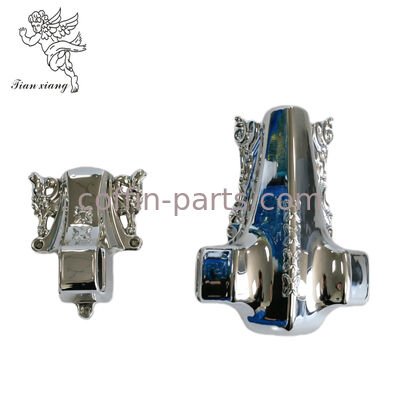 Polished Silver Metal Casket, White Ruched Fabric Bedding, Western Burial Coffin